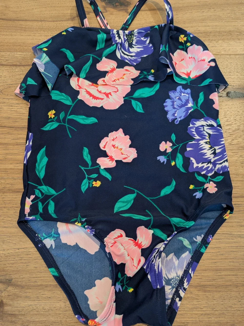 Old Navy Girls' Pink Orange Gradient and Floral One-Piece Swimsuit Set